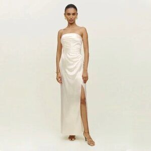 REFORMATION WEDDING GOWN Strapless Barrow High Slit Silk Wedding Dress 4